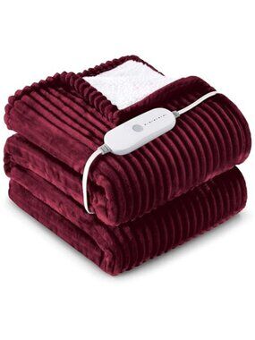 Heated Blanket Electric Throw Soft Sherpa Flannel Warm Auto Shut Off